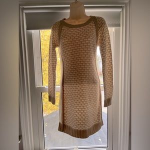 Beige sweater dress.